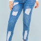 RIPPED ANKLE LENGTH DENIM JEANS