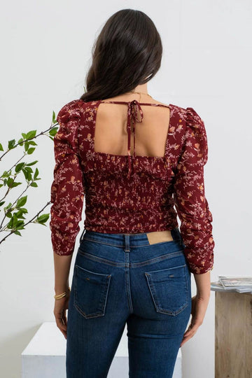 COWGIRL FLORAL BURGUNY TOP